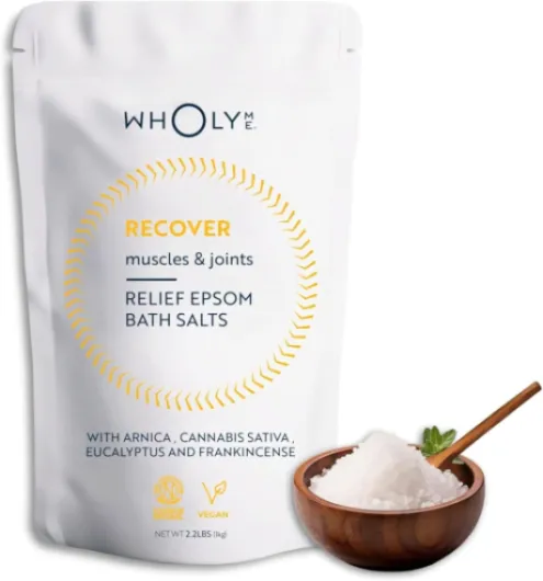 WholyMe - Sel de Bain 1 kg - Sels d'Epsom - Récupération Musculaire et Articulaire - Arnica, Encens et Huile Essentielle d'Eucalyptus - Idéal pour l'Après Entraînement et la Détente 1kg