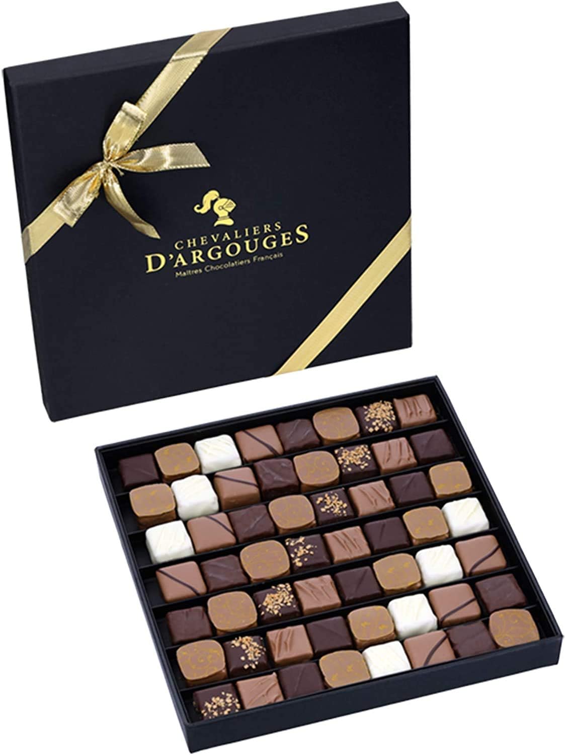 CHEVALIERS D'ARGOUGES Maîtres Chocolatiers Français - Assortiment de Chocolats Noir 70%, Lait 33% et blanc - Coffret cadeau prestige 560g Unique
