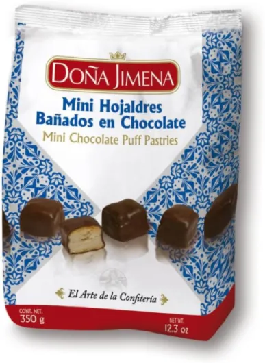 DOÑA JIMENA - Mini feuilletés enrobés de chocolat au lait, qualité suprême, gourmandises de Noël typiques, recette artisanale, 350g