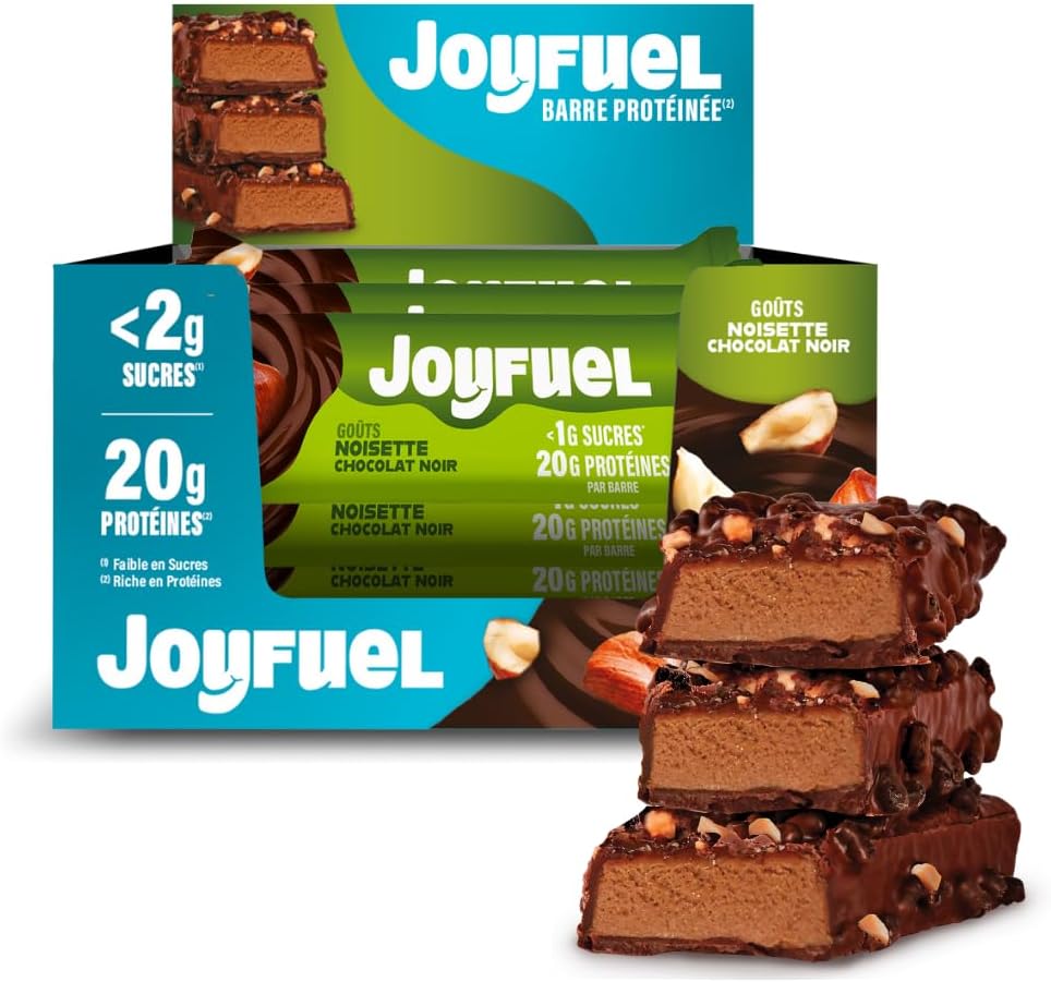 Barre Protéinée - Goûts Chocolat Noir & Noisettes - <2g de sucre - 20g de protéines - 12 barres X 55g Chocolat noir et Noisettes