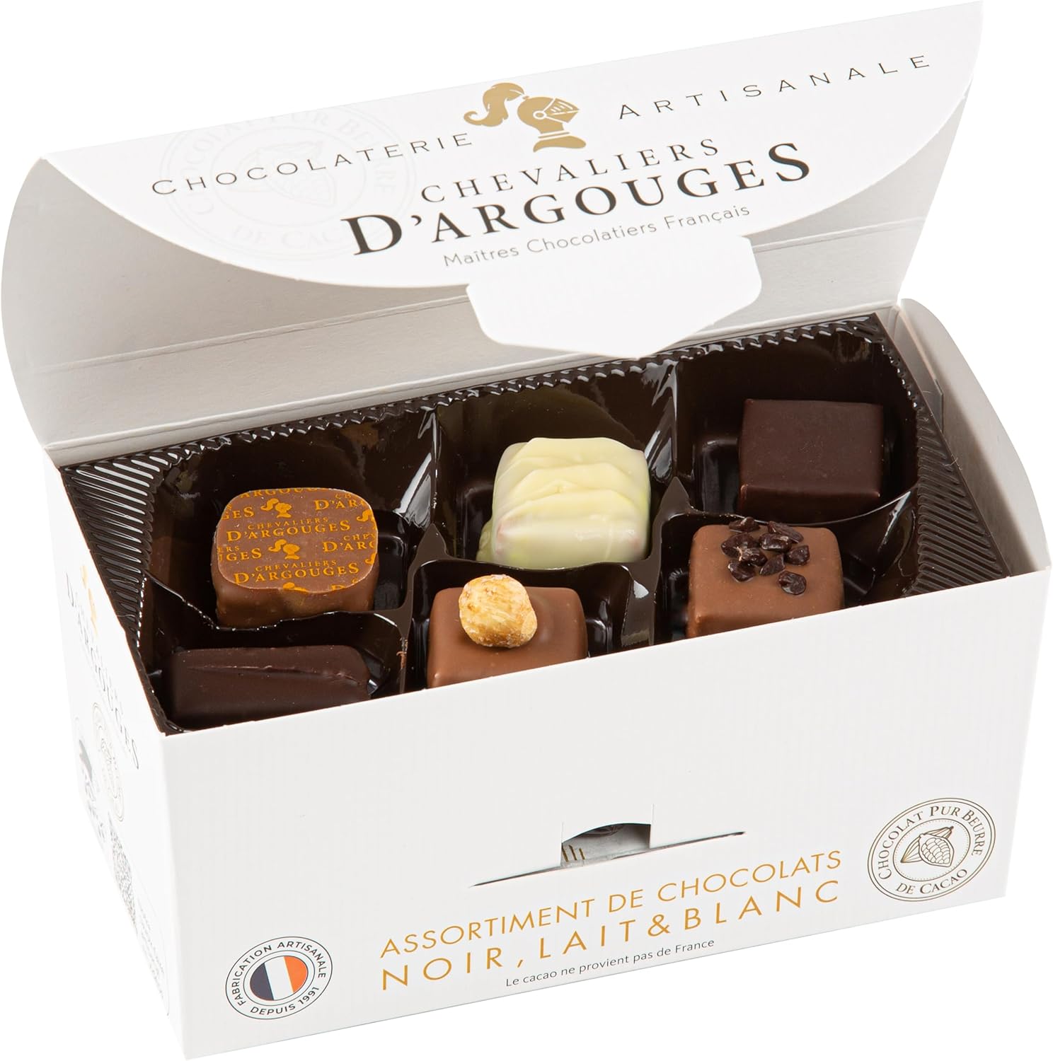 Chevaliers d'Argouges - Assortiment de chocolats noir, lait, blanc - Ballotin dégustation - 175g 175 g (Lot de 1)