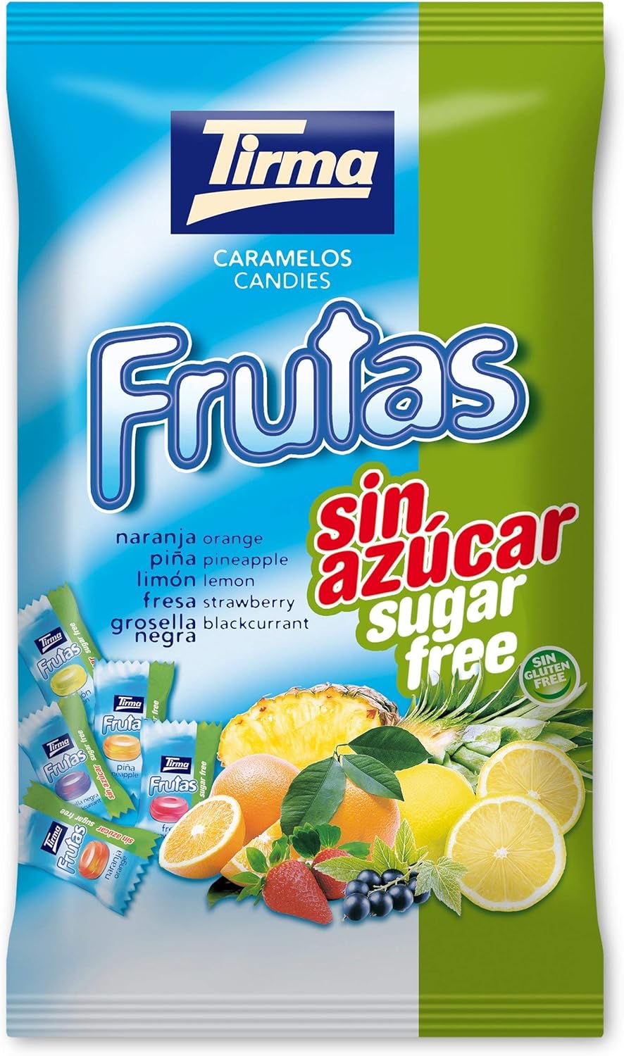 Tirma Caramels aux fruits sans sucre - Caramels sans gluten - Caramels sans sucre - Bonbons durs vegan - Bonbons emballés individuellement - Confiserie des Canaries - 150g