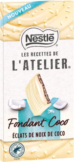 Nestlé Les Recettes de L'Atelier - Tablette Chocolat Blanc et Lait Fondant Coco - 130g Blanc Fondant Coco