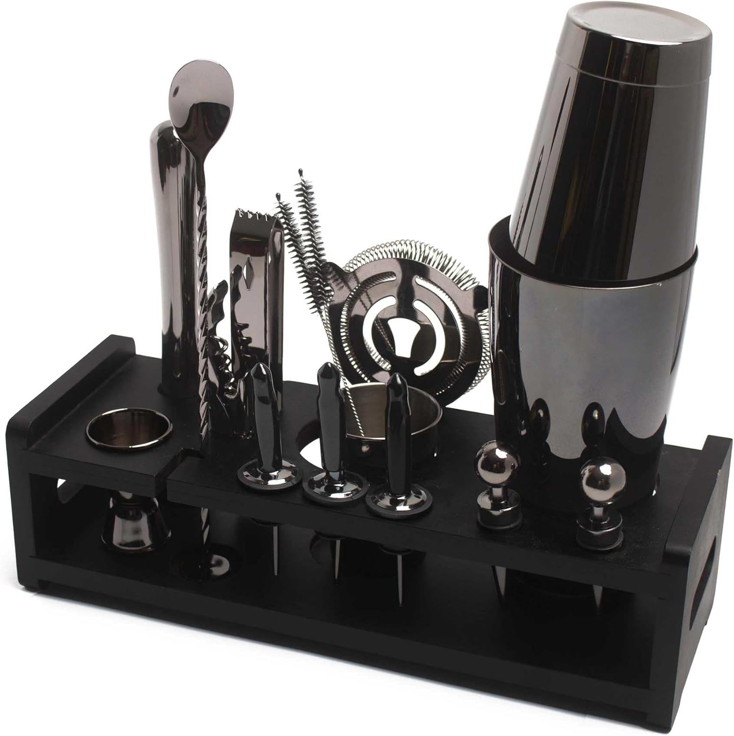 Cocktail Kit - Set Cocktail de 17 Pièces - Shaker Cocktail en Noir - Premium Kit Cocktail avec Jigger, Cuillère, Pilon et Filtre - Kit Cocktail Complet pour Barman - Shaker Boston en Acier INOX 304