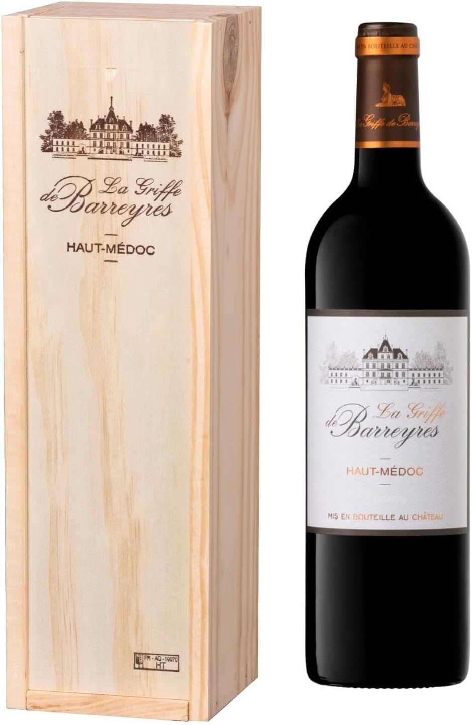Coffret Cadeau Caisse Bois - La Griffe de Barreyres - AOP Haut Médoc - Vin Rouge - 75cl Griffe de Barreyres 750ml