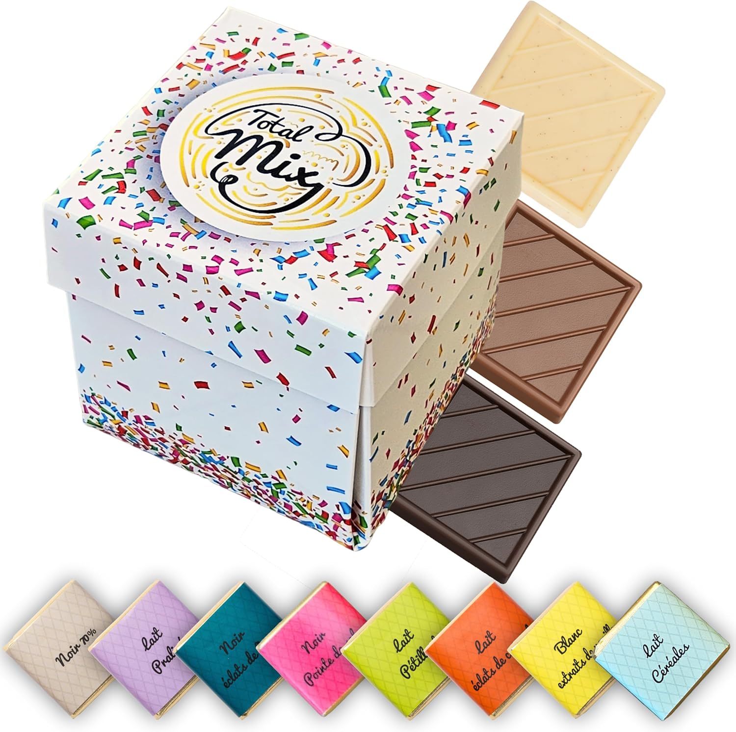 Coffret de Chocolats - Boîte de 40 Carrés de Chocolat - 8 Saveurs à Déguster ou Offrir - Chocolats au Lait et Noir - 100% Pur Beurre de Cacao - Fabriqué en France par Chocolat de Mariage - 200 Gr