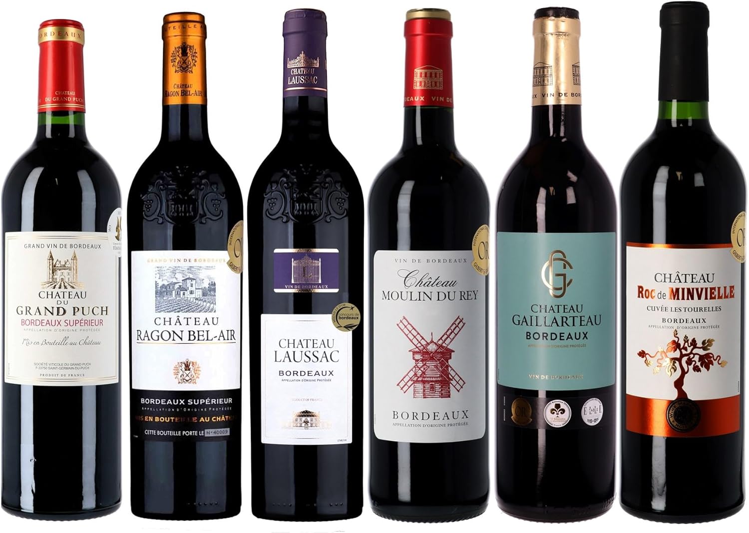 Coffret Cadeau Assorti Dégustation 6 Bordeaux Médaille d'Or - Sélection de vins rouges médaillés de Bordeaux (6 x 0.75 l)