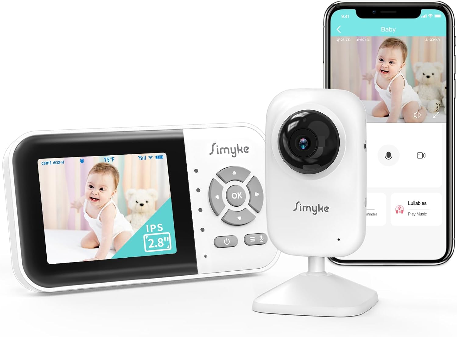 Moniteur vidéo pour bébé, caméra WiFi pour bébé, affichage de 2,8″ et contrôle d'application, portée de 1000 pieds, conversation à 2 voies, vision nocturne automatique, alerte
