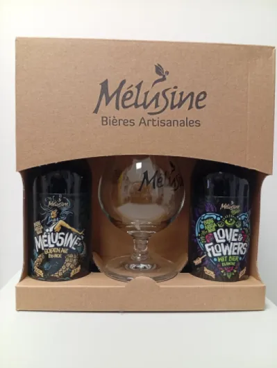 Coffret bière découverte 33cl love & flowers BIO Mélusine + verres dégustation 25cl.