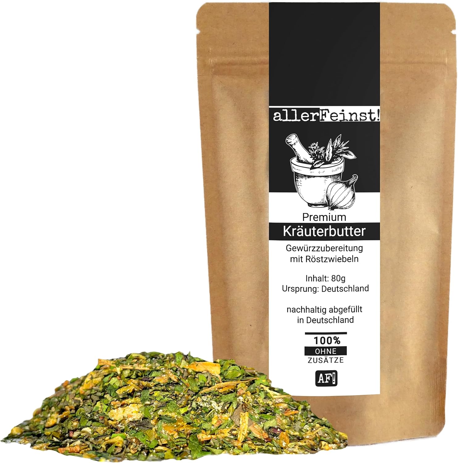 AllerFeinst! – Épices au beurre aux herbes de qualité supérieure avec oignons grillés – Préparation d'épices – Pour de délicieuses herbes, beurre et plus encore, 1 paquet (1 x 80 g)