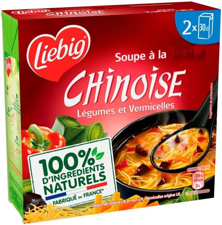 SOUPE À LA CHINOISE LÉGUMES ET VERMICELLES BRIQUES 2X30CL, LIEBIG, LOT DE 4