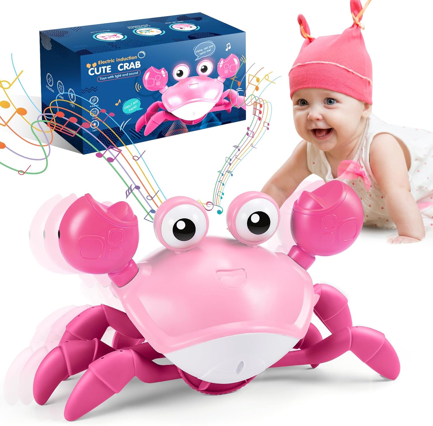 Toyzey Crabe Qui Marche Bebe, Jouet Bebe 1 2 an Cadeau Enfant 1 2 Ans Jouet Enfant 1 2 Ans Fille Jouets D'éveil Musicaux Jeu Jouet Bebe 3-6-12 Mois Idée Cadeau Bébé 1 an Anniversaire Rose