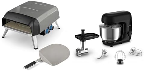 Lot Tefal Pizza Pronto, Four à pizza à gaz, Pierre rotative 360°, Cuisson Rapide JM412010 + Moulinex Bake essential Robot pâtissier 800 W, Bol 4,8 L, pétrin, hachoir à viande, pâtisserie, QA161810