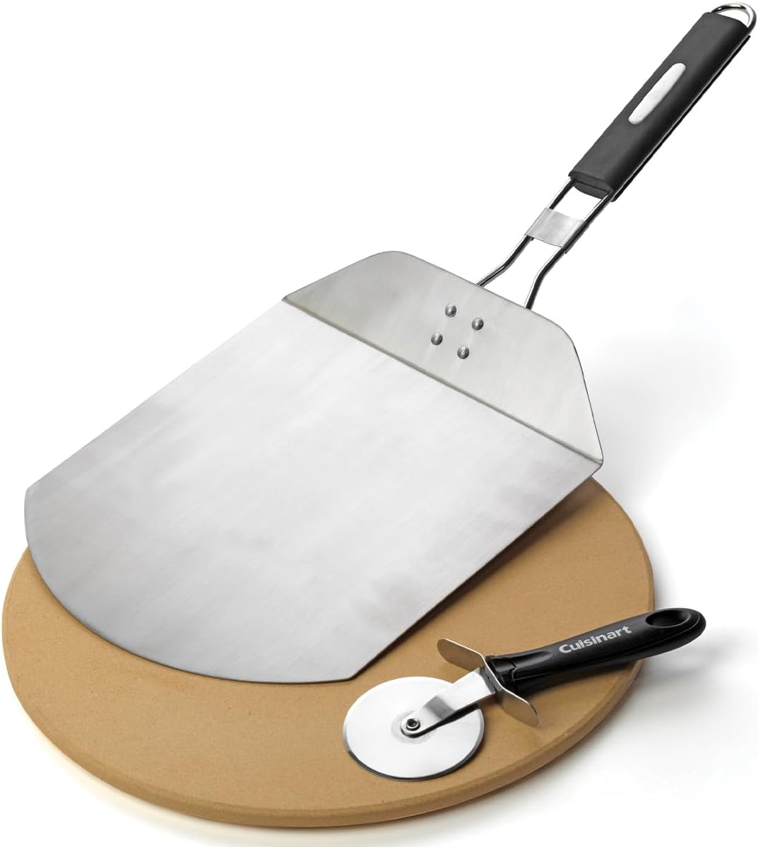 3 pièces pour grillades de pizzas - Ensemble de pierres à pizza, couteau et pelle pliable - Outil de barbecue robuste (EU Version)