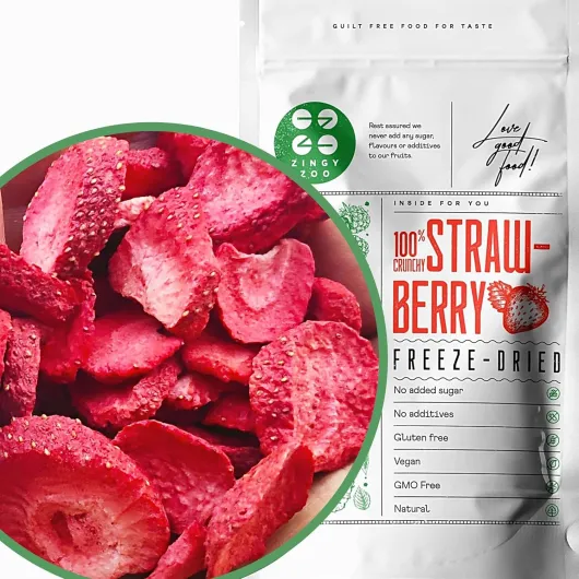 Fraises Fruits Frais Lyophilisée - Naturel Fraise Sechee Freeze Dried Fruit - Fruits Seche Lyophilisateur - Faire un Mélange de Fruits Secs Framboises et Fraise - Gefriergetrocknete Erdbeere (90g) 90 g (Lot de 1)