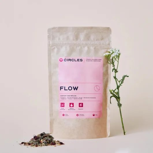 FLOW - Infusion Naturelle à Base de Plantes Médicinales - Cure de confort pendant les règles - Soulage, Apaise et Régularise - Framboisier, Achilée Millefeuille - 1 Sachet/60g