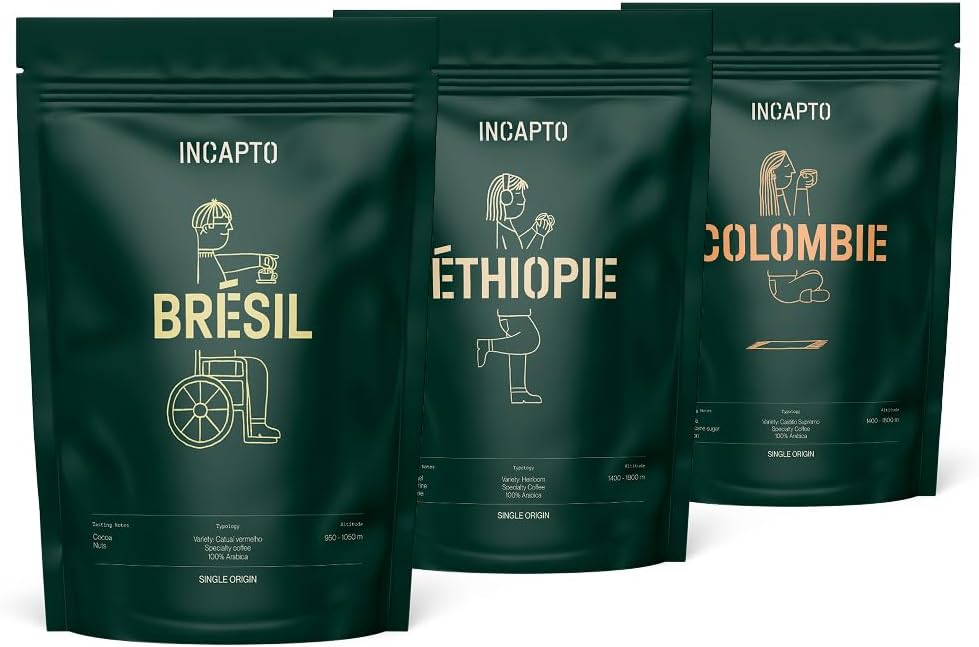 Pack de Cafés Meilleures Ventes - Café en Grain Naturel de Spécialité - Origines - Colombie, Brésil et Éthiopie - Specialty Coffee +80 points SCA - 3 sachets de 500g Pack Meilleures Ventes