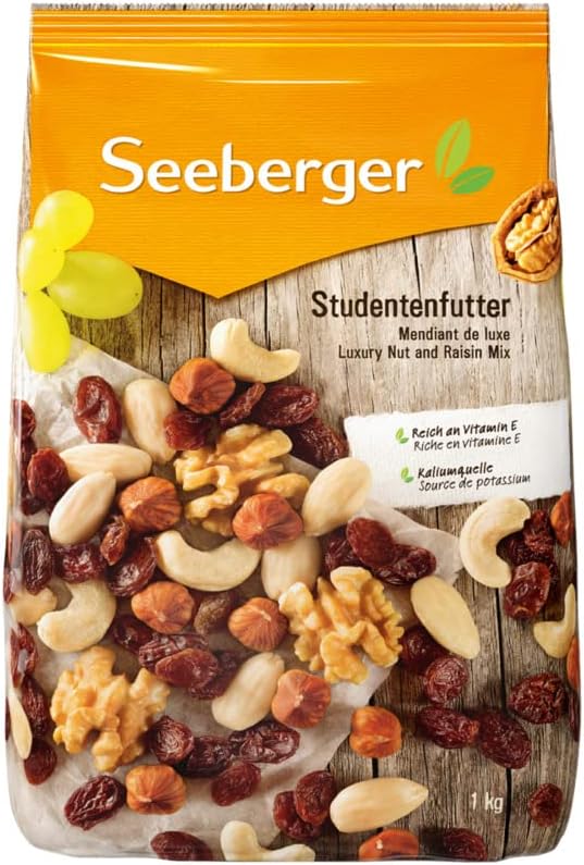 Mendiant de luxe : mélange classique de noix et de fruits secs composé de noisettes décortiquées, amandes, noix et noix de cajou, raisins secs - riche en vitamine E, vegan (1 x 1 kg).
