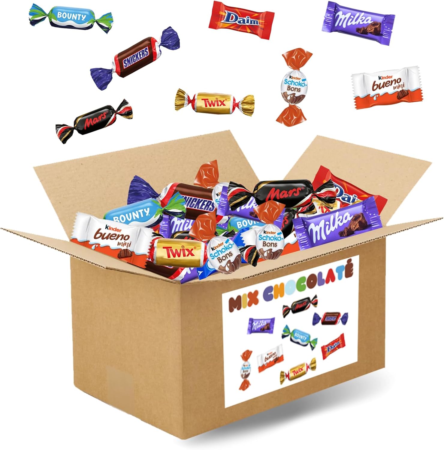 MIX CHOCOLATÉ HALLOWEEN - Assortiment de Bonbons au Chocolat Kinder, Célébrations, Milka, Daim - Plus de 760 g de Friandises emballées individuellement à partager pour Halloween 100 pcs