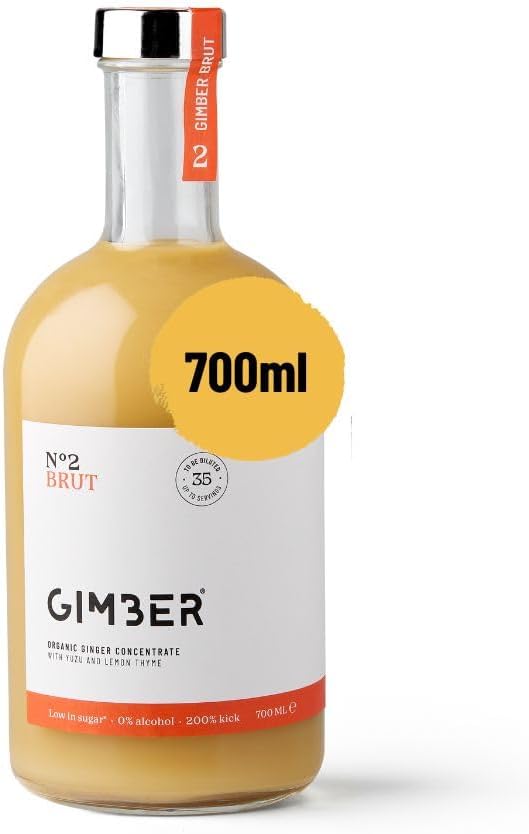 N°2 700 ml Brut – Concentré de gingembre bio - 50% de sucre en moins - Sans alcool et naturel - Boisson bio à base de gingembre, de yuzu et de thym citronné premium pour boissons et cocktails
