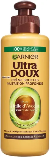 Ultra Doux À l'Huile d'Avocat et Beurre de Karité - Crème de soin sans rinçage Cheveux buclés à frisés 200 ml