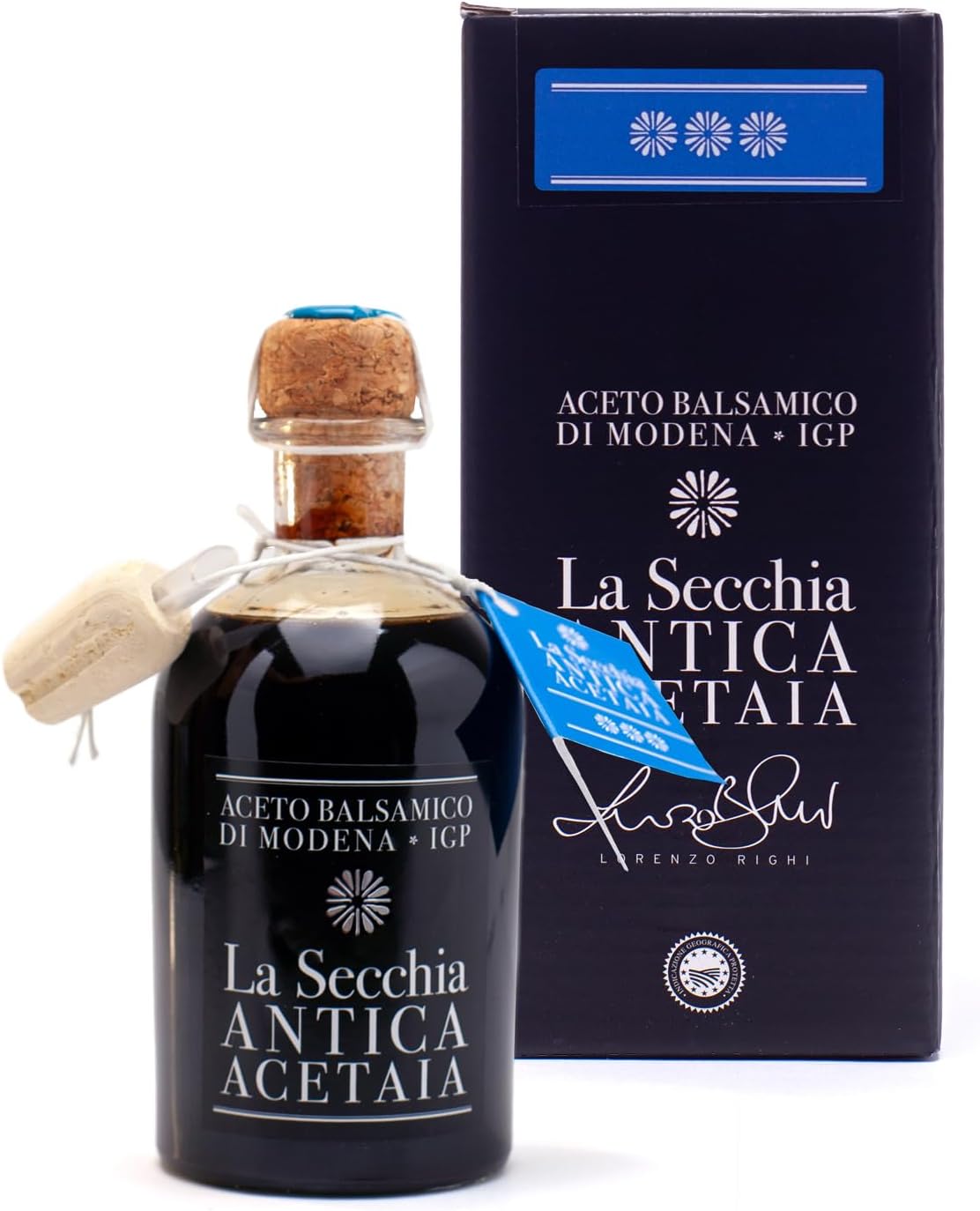 Vinaigre Balsamique de Modène IGP "Trois Étoiles", Vieilli dans 12 Fûts de Cerise-Mûre, Densité Moyenne, Bouteille de 250 ml avec Bouchon Doseur en Liège