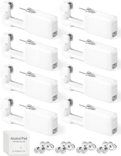 Yiorxu 8 Pièces Pistolet Piercing Oreille Jetable,Perceur D'oreille Kit Percage Acier Inoxydable Médical Stérile,Perce Oreille Sans Douleur et Auto-Perçant,Guérison Rapide pour Femmes/Hommes/Girls