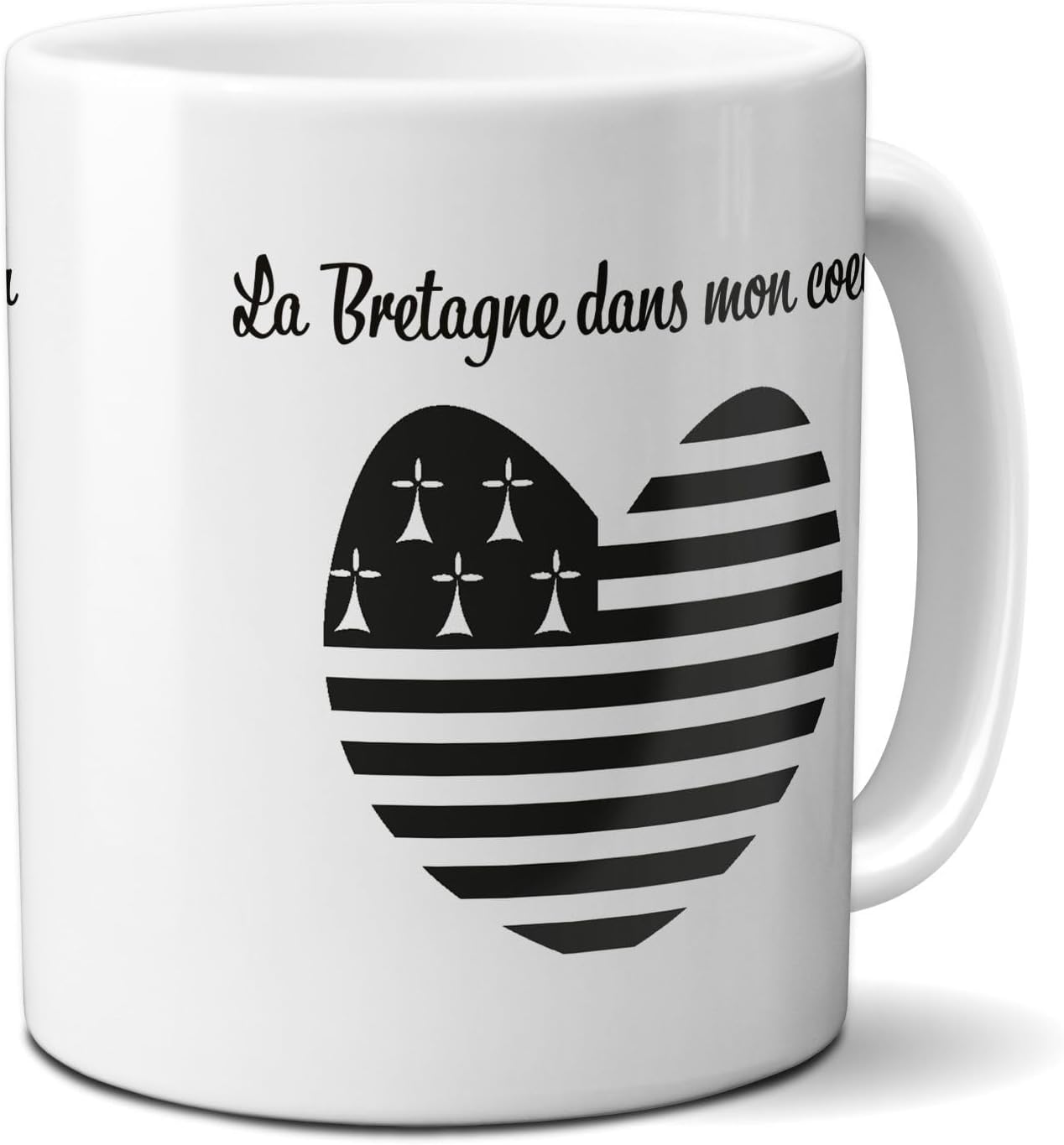 Mug Bretagne dans mon cœur - Tasse cadeau symbole Breton - 33 cl, Céramique - Imprimé en France - Blanc