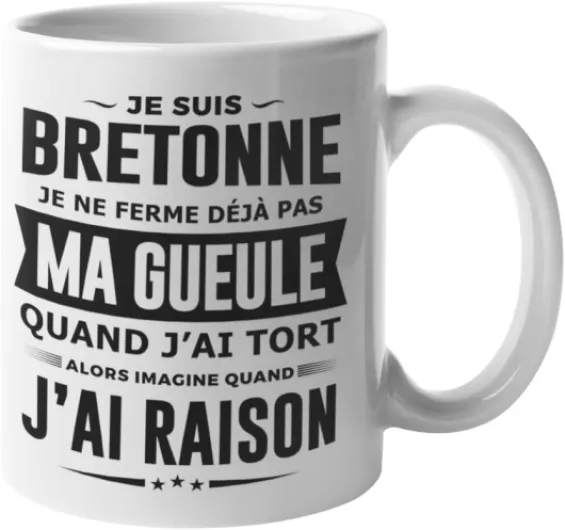 Mug Bretonne je ne ferme pas ma gueule - Cadeau Humour Bretagne – Idée Cadeaux BZH, Breizh, Anniversaire, Noël, Fête des Mères – Tasse 330 ml céramique pour une super femme Bretonne (Bretonne)