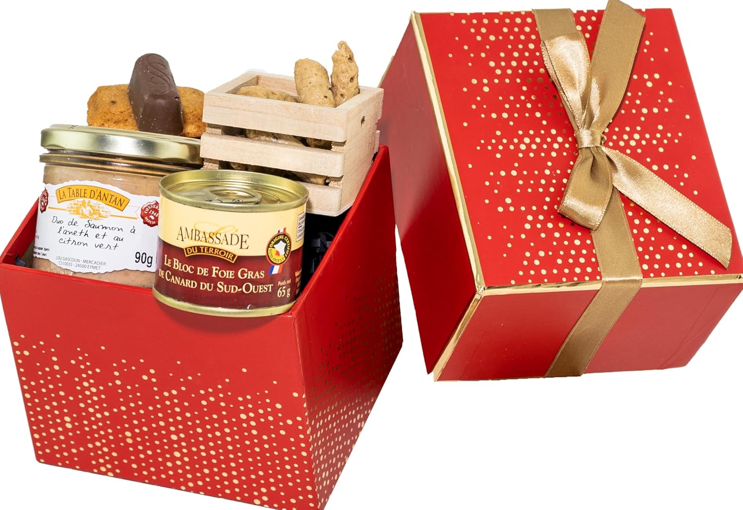 Panier Garni FOIE GRAS - Coffret Gourmand À Offrir - Panier gourmand Produits Français - Idéal pour Cadeau Fête de Noël - Panier Garni - Sans Porc & Sans Alcool