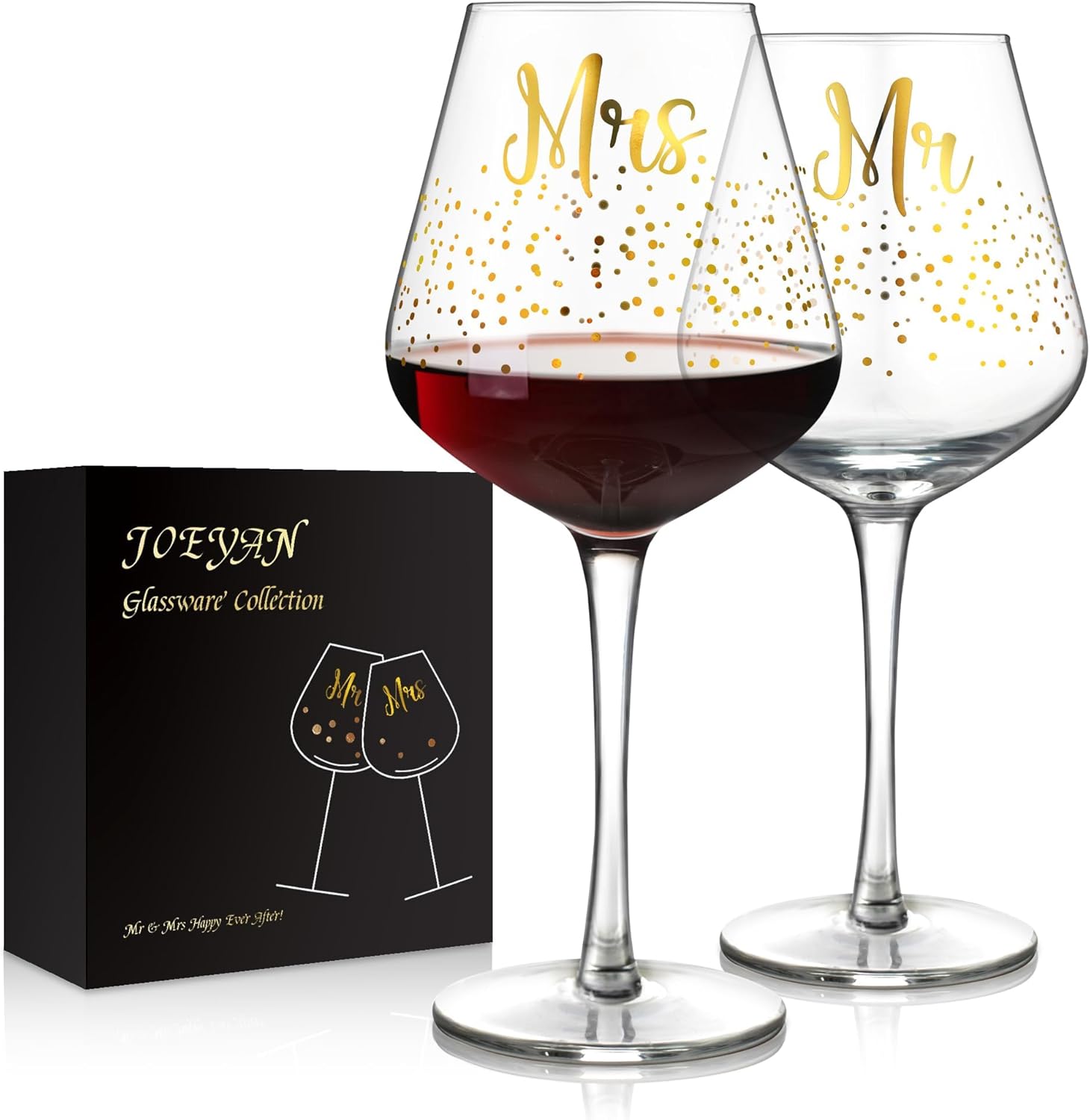 Mr et Mrs Coupes de Vin pour Cadeau Mariage,Verres à Vin pour Mariée et Marié, 520ml Verres à vin artisanaux