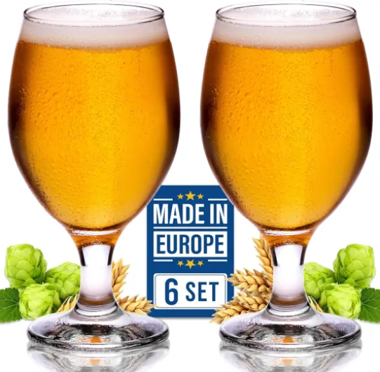 CRYSTALIA Premium Verre a Biere Lot de 6 Verres à Bière, 400ml SANS PLOMB Verre à Bierre à Pied Verre Picon Biere, Verre Tulipe, Verres a Bieres IPA Verres Dégustation de Biére Verre à Bière Artisanal