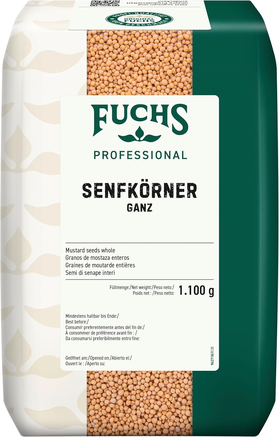 Fuchs Professional - Graines de moutarde entières - Pour les marinades, soupes et sauces au mortier - Qualité professionnelle pour les gros consommateurs - 1,1 kg dans un sac