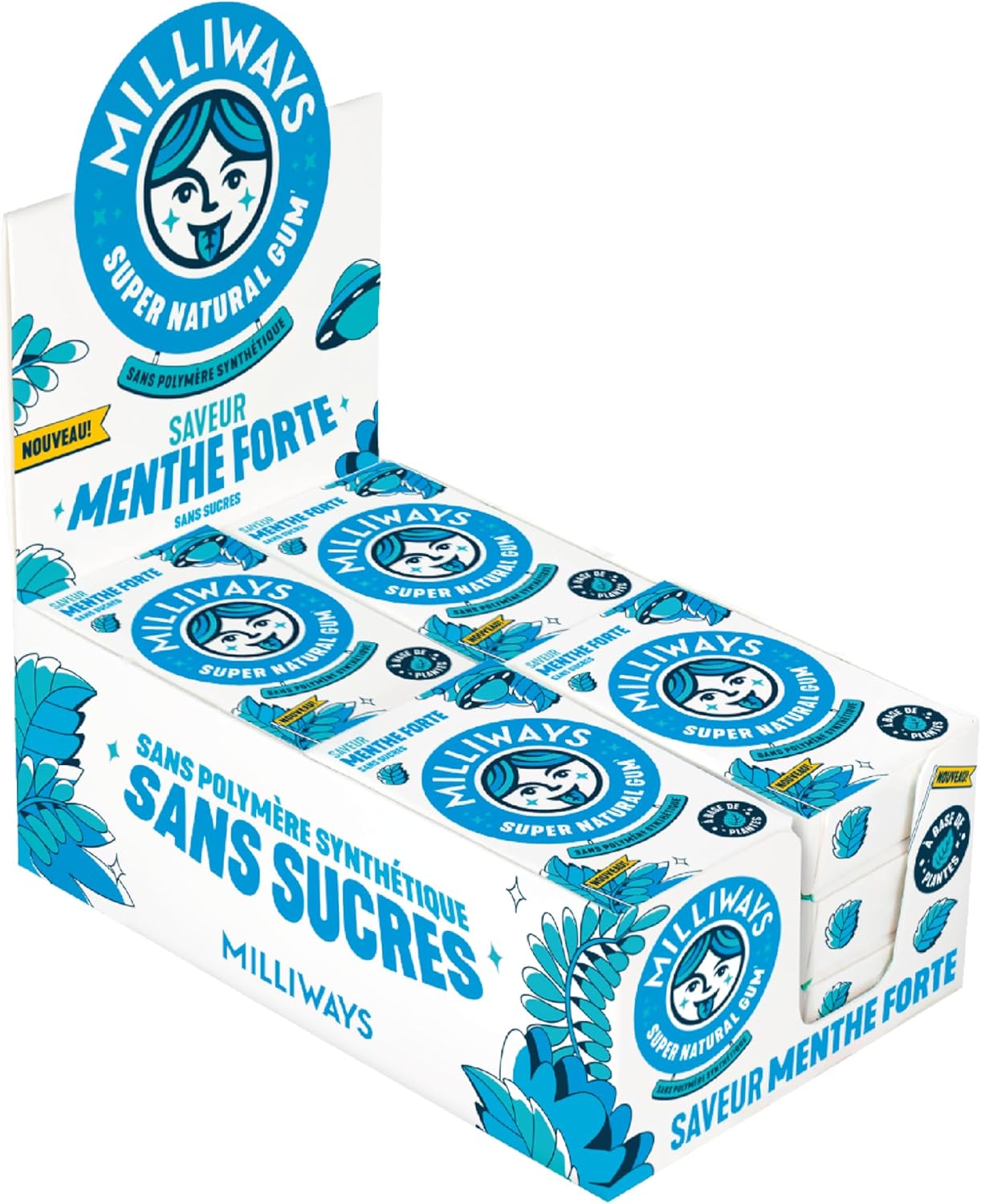 MILLIWAYS - Chewing gum sans sucres avec édulcorants et arôme naturel au goût de menthe- 12 boîtes de 10 dragées de 20g- À base de plantes - Avec du Xylitol - Sans aspartame