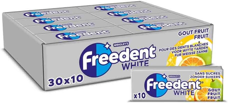 WHITE - Chewing Gum Sans Sucre - Goût Fruit - 30 Paquets de 10 Dragées - Grand Format 300 Dragées - 420g White Fruits