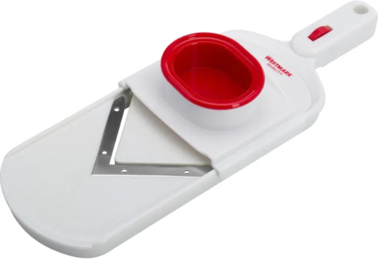 Coupe-légumes à épaisseur de coupe réglable, Lame en acier inoxydable en forme de V, avec protège-doigts, V-Hobel, blanc/rouge, 11472260 Blanc, Mandoline V