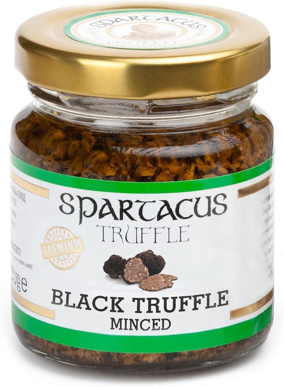 Truffes noires Spartacus 40g conservées dans de l'huile d'olive extra vierge - Assaisonnement gastronomique pour pizza, pâtes, salades, pommes de terre, viande et œufs - Végétalien et sans gluten