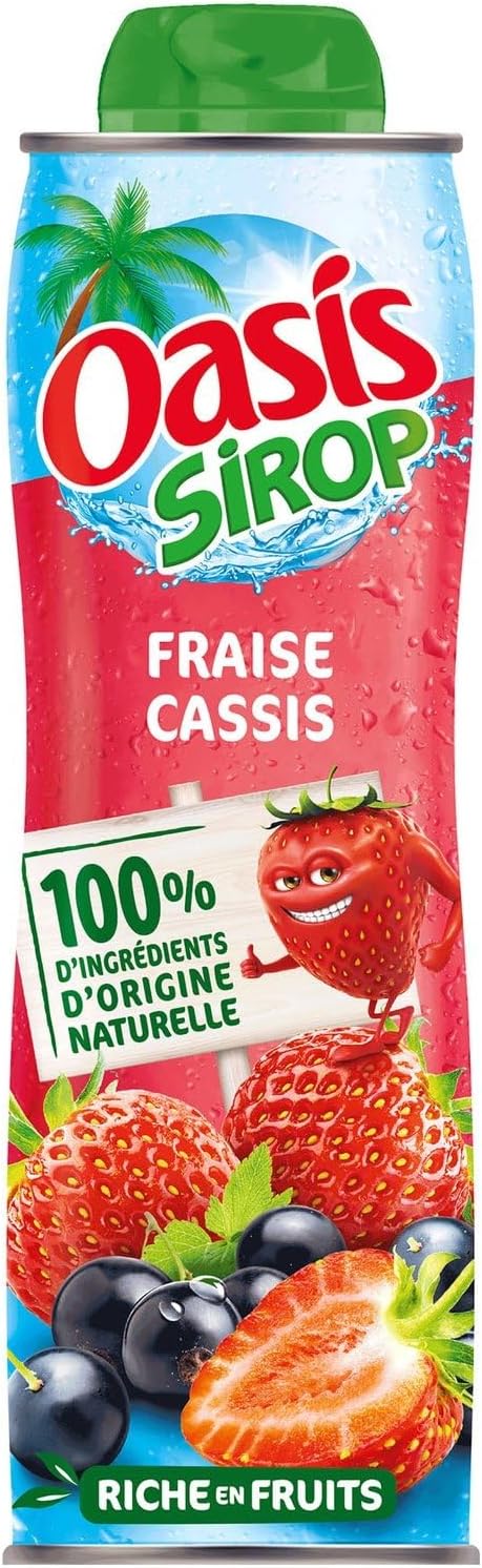 OASIS – Sirop Fruité Fraise Cassis, Saveur Intense et Rafraîchissante, Bouteille 60 cL - Lot de 3 - vendu par Lot