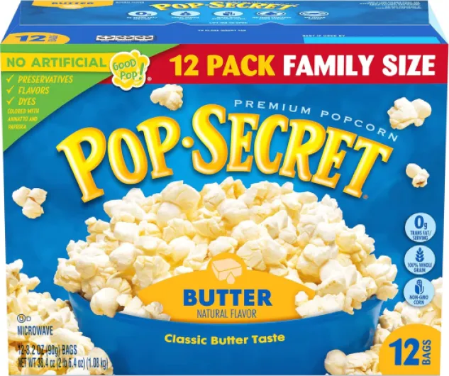 Pop Secret Lot de 12 sachets de maïs soufflé pour micro-ondes, saveur beurre, 90,7 g