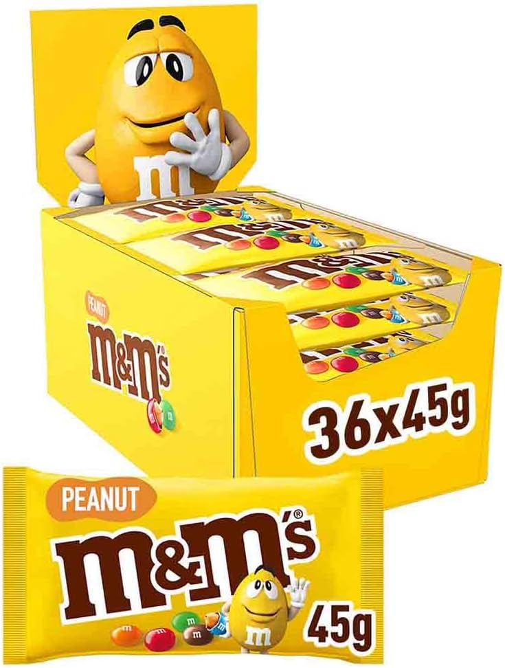 M&M'S PEANUT - Bonbons Chocolat au Lait & Cacahuètes - 36 x 45g Sachets de Chocolats - Grand format - 1,620kg Chocolat au lait, cacahuètes Paquet de 36 sachets de 45g