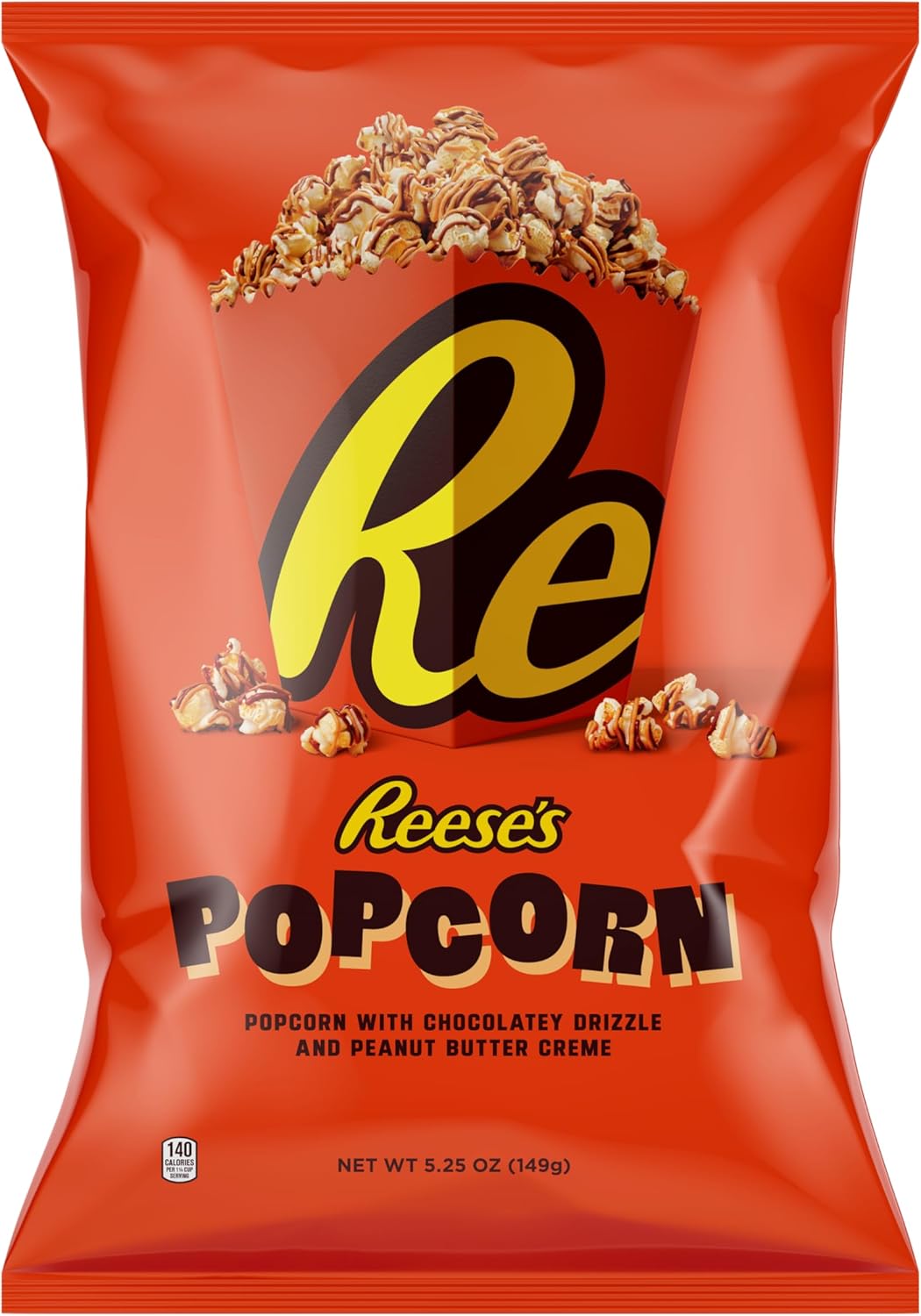 Reese's Popcorn 150 ml Sachet Alimentaire Popcorn au beurre de cacahuète Reese's et chocolat prêt à consommer, collation salée, sucré et salé 5.25 g (Lot de 1)
