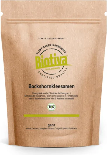 Graines de fenugrec entières bio 100g - Tisane ou épice - Trigonella foenum-graecum - Sans additifs - Végan - Conditionné et contrôlé en Allemagne - Biotiva
