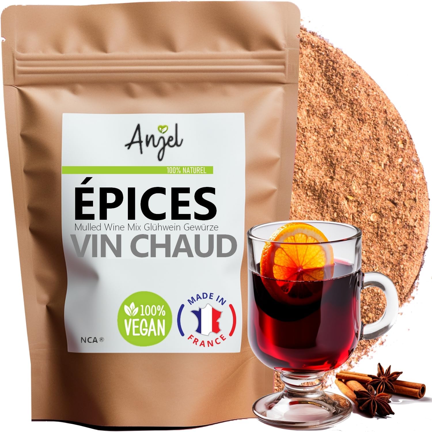 Mélange Epices Vin Chaud en Poudre 100% Naturel - Épices pour Vin Chaud Moulu Vegan Sans Gluten - NCA (250) 250.0 Grammes