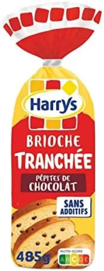 HARRY'S BRIOCHE TRANCHÉE AUX PÉPITES DE CHOCOLAT SANS ADDITIFS 485G, HARRYS, LOT DE 4