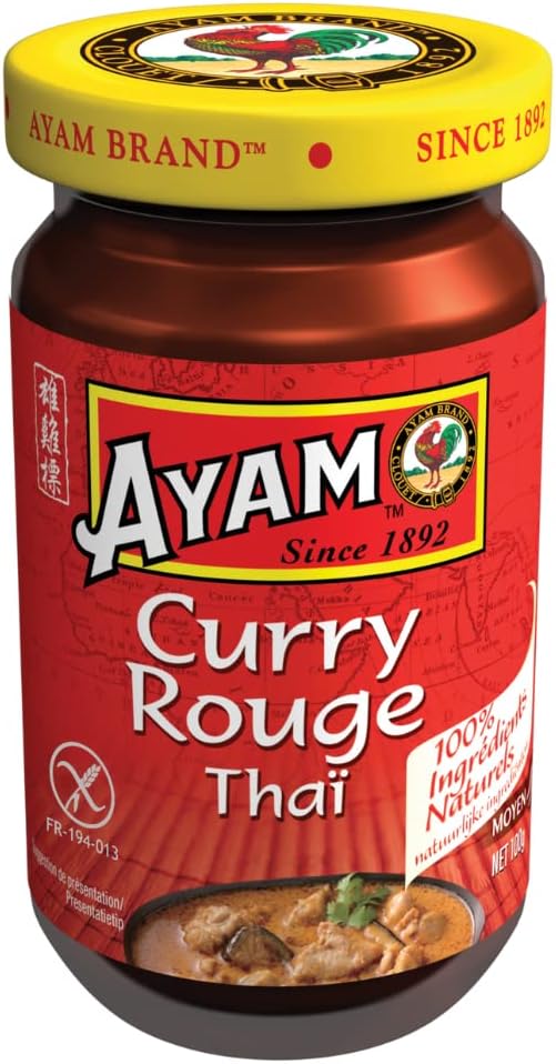 Pâte de Curry Rouge - 100% Ingrédients Naturels - Saveurs Authentiques - Facile à cuisiner - Thaï - Alimentation Saine - Sans Gluten, Lactose et Conservateurs - 100g Curry Rouge 100g