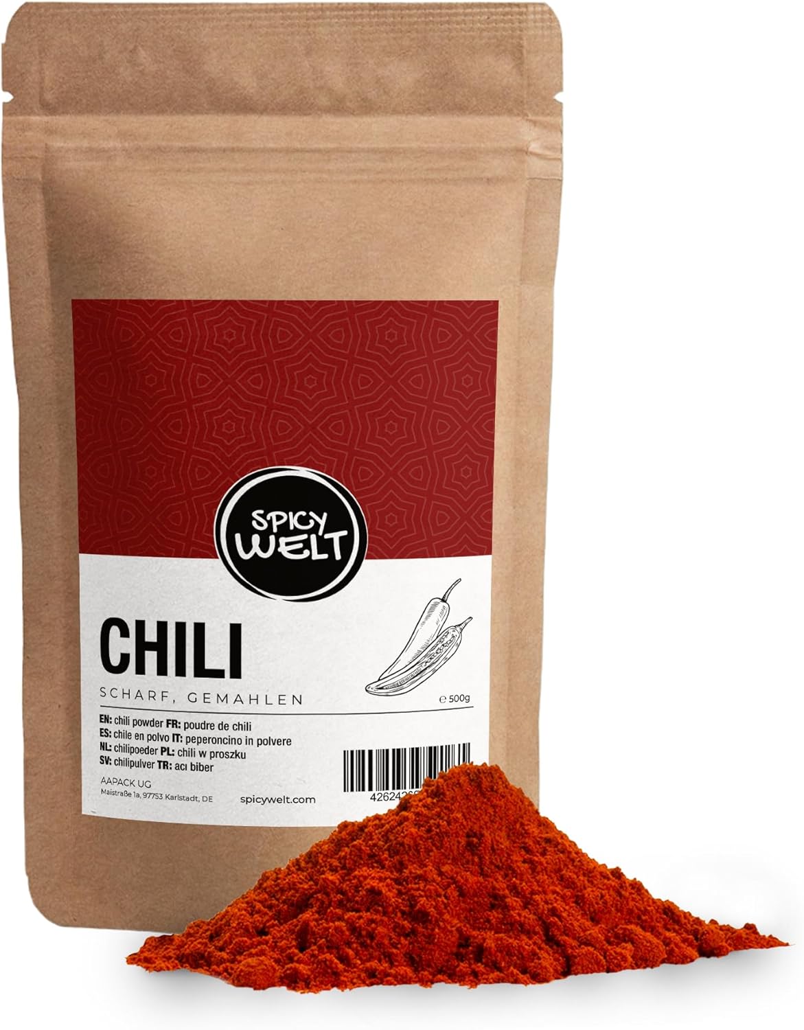 Spicy Welt Chili Moulu (500g) – Poudre de Piment Chili pour Viandes, Soupes, Sauces, Poulet et Marinades - Saveur Profonde et Authentique - 100% Naturel, Sans Additifs