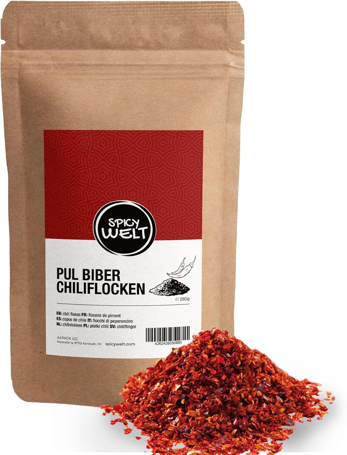 Spicy Welt Pul Biber Flocons de Piment (250g) – Piment en Flocons pour Épicer Viandes, Légumes & Sauces, Kebab, Pizza - Intense, Authentique - 100% Naturel, Sans Additifs