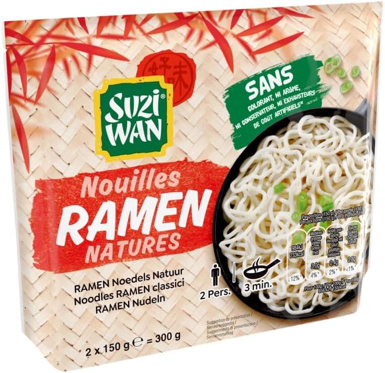 Délice Asiatique: Suzi Wan Nouilles Ramen Précuites pour Wok - 2x150g - 300g Régal de Saveurs Asiatiques à Déguster Rapidement Chez Vous - Le Lot De 3
