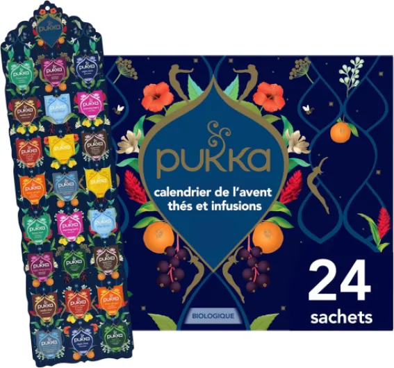 Calendrier de l'Avent Thé Vert et Infusions 2025 - Idée cadeau de Noel pour offrir Homme et Femme - Sélection de Thés Bio - Ingrédients Biologiques - 24 Sachets de Thé Calendrier de l'Avent 2025