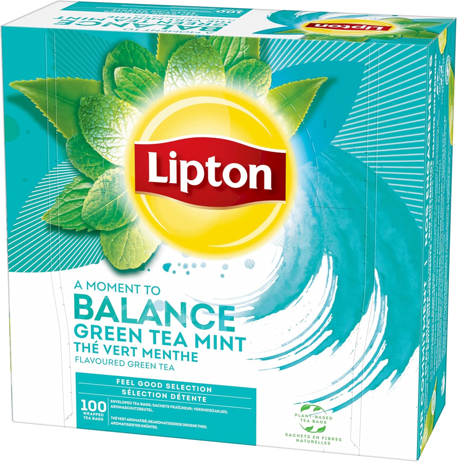 Lipton, Sélection Détente, Thé Vert, Infusion à Froid ou Chaud, Goût Menthe, Fraîcheur, Ingrédients d'Origine 100% Naturelle, 100 Sachets Coffret Thé Vert Menthe